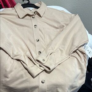 Beige Button-Up Shirt Jacket